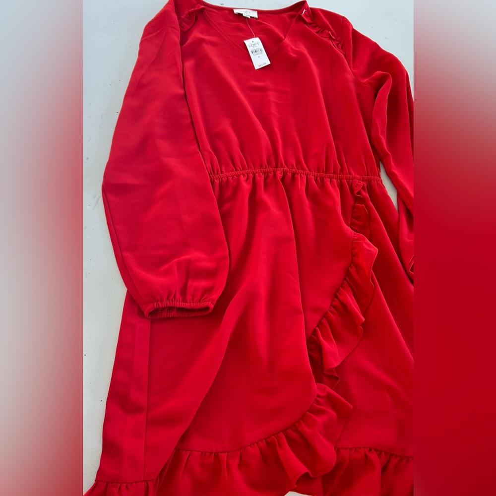 LOFT Bold Red V-Neck Dress